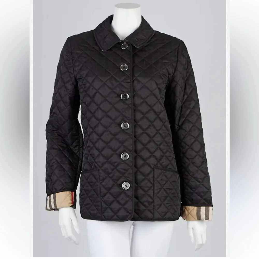 Burberry Black Quilted Authentic Jacket with Signature Check Trim Size XL - Picture 2 of 12